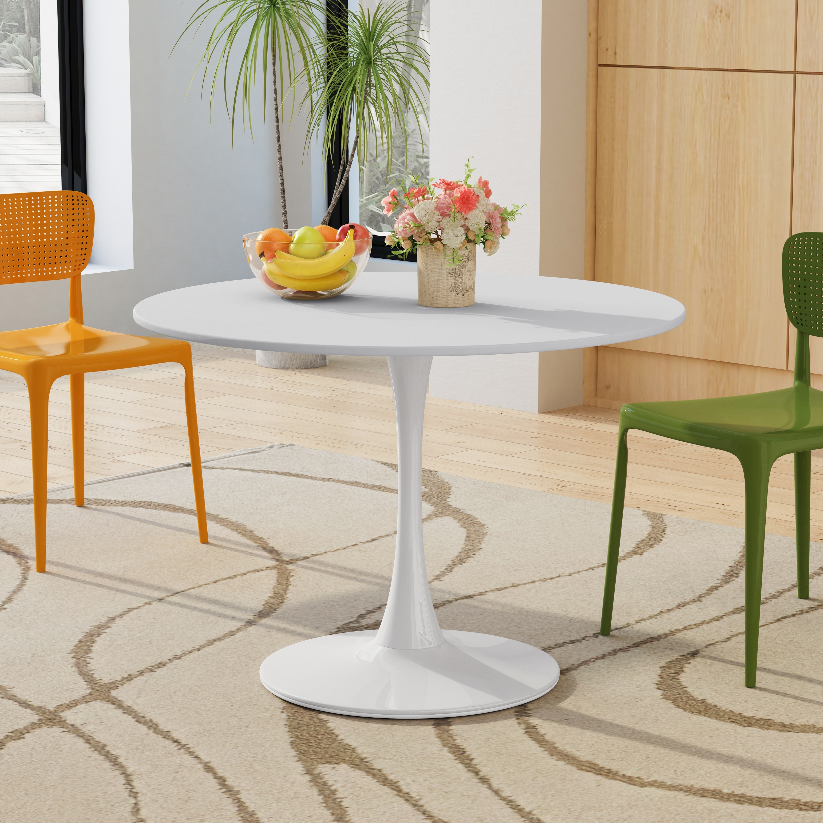 42"H Modern Round White Dining Table with Metal Base and MDF Top - Bed Bath & Beyond - 36549130